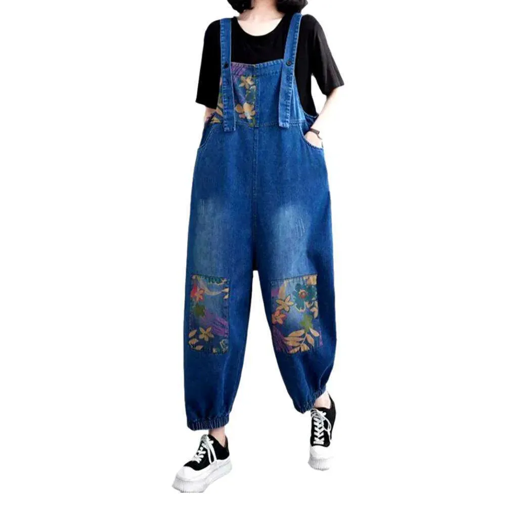 Floral denim dungaree for ladies