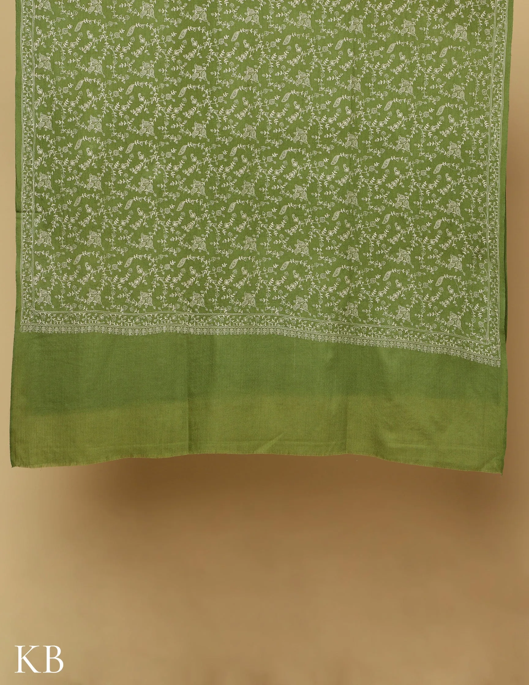 Forest Green Sozni Jali Embroidered Woolen Shawl