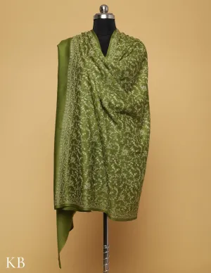 Forest Green Sozni Jali Embroidered Woolen Shawl