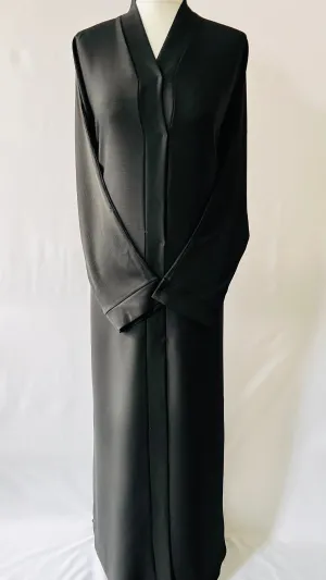 Front Open Plain Black Zoom Abaya