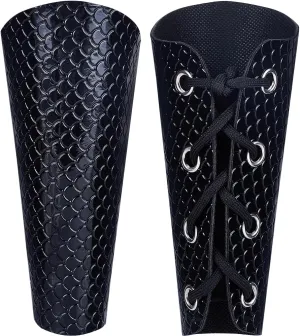 GORGECRAFT 2PCS Leather Gauntlets Wristband Medieval Arm Guards Retro Renaissance Black Fish-Scale Pattern Embossing Adjustable PU Leather Armband Armor Cuff for Halloween Knight Cosplay Costumes