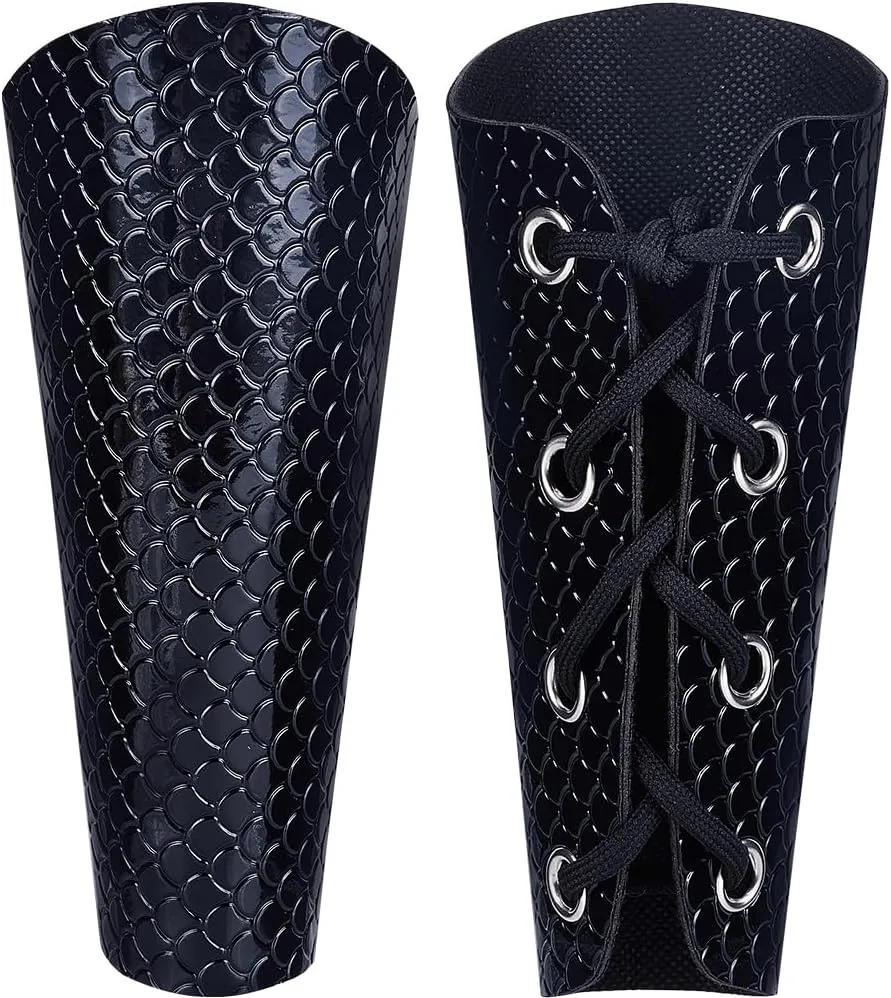GORGECRAFT 2PCS Leather Gauntlets Wristband Medieval Arm Guards Retro Renaissance Black Fish-Scale Pattern Embossing Adjustable PU Leather Armband Armor Cuff for Halloween Knight Cosplay Costumes