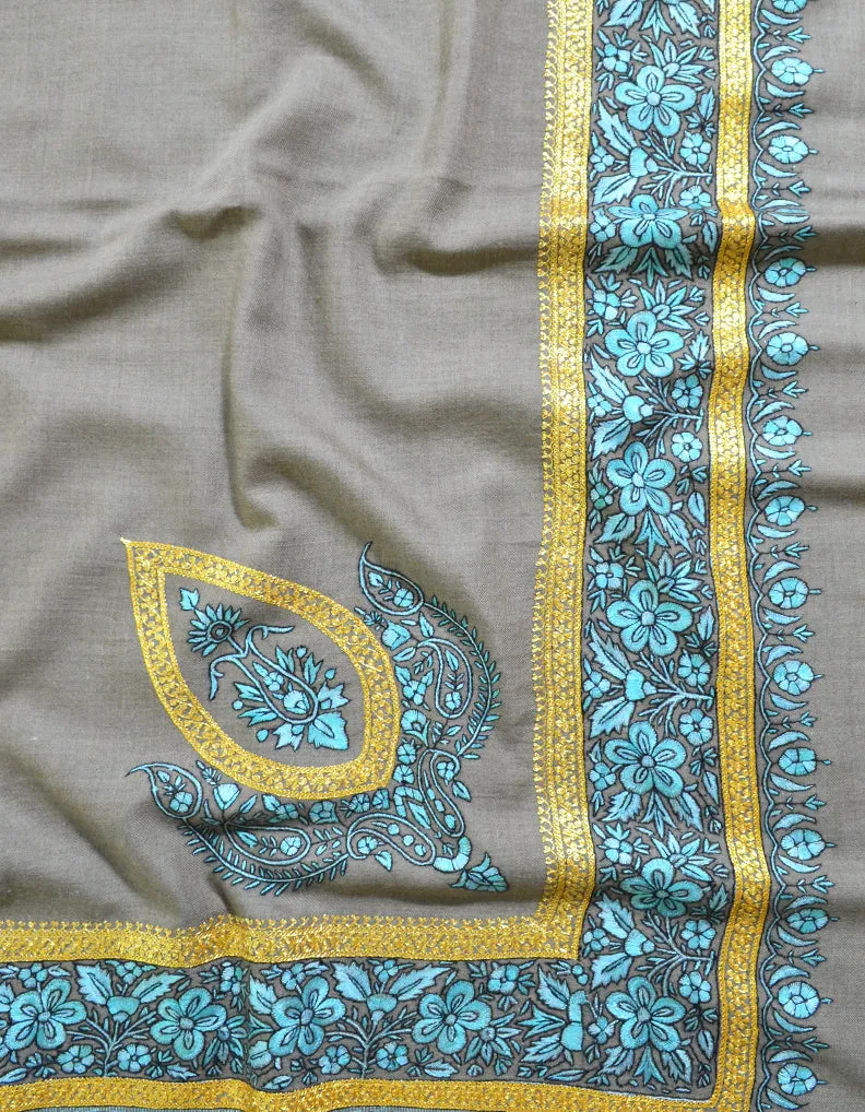 Grey Pashmina Shawl With Papermachie & Tilla 5854