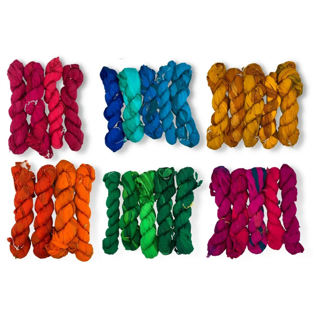 Handmade Recycled Sari Silk Chiffon Ribbon Yarn