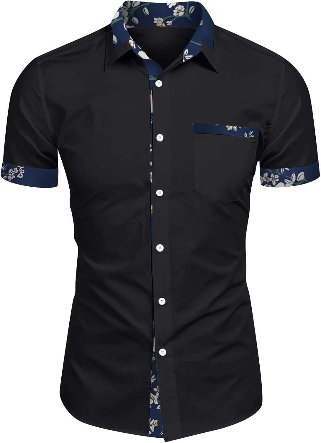Hawaiian Shirt for Men Stretch V Neck Aloha Shirts Button Down Short Sleeve Blouse Tropical Blouses with Pocket
