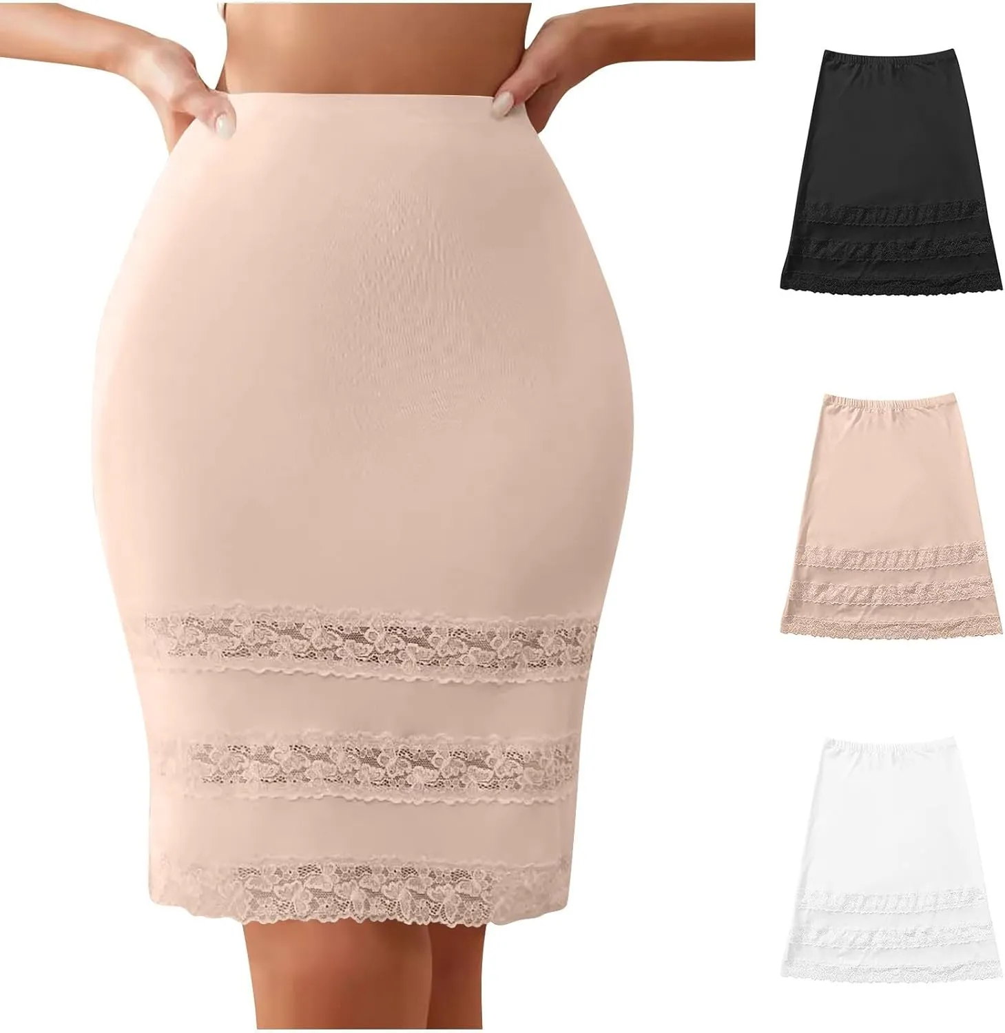 HGps8w Women's Half Slip for Under Dresses, Lace Patchwork Dress Extender Above Knee Short Underskirt