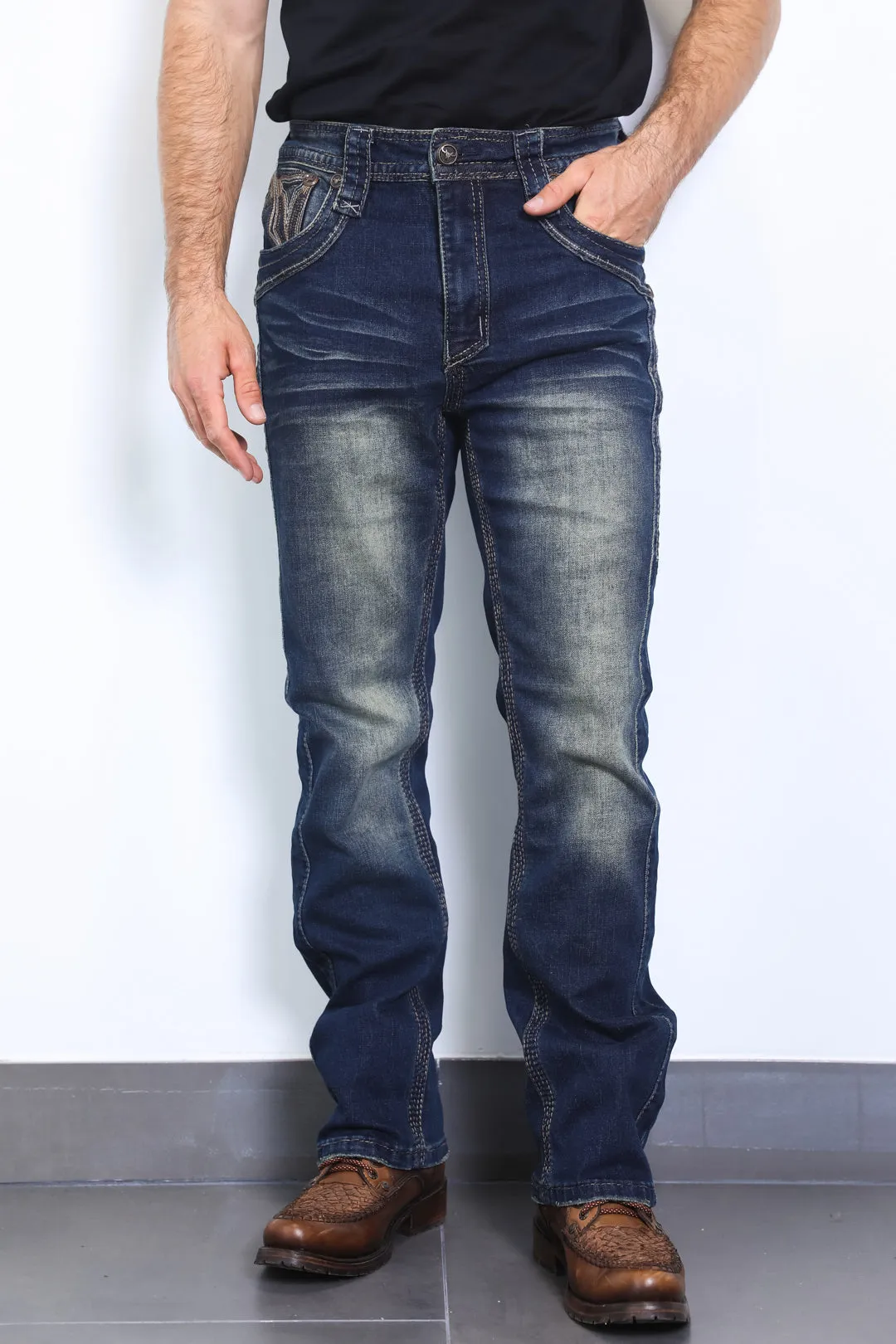 Holt Men's Dark Blue Slim Boot Cut Jeans