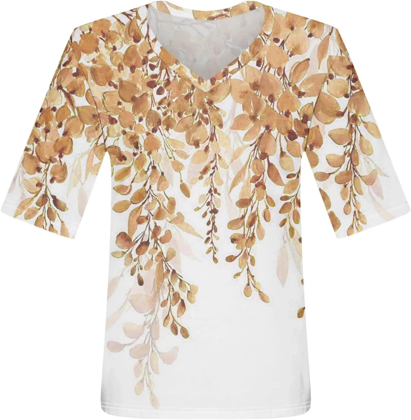 HXHYQKP Elbow Length Tops for Women V Neck T Shirts Casual Half Sleeve Tops Basic Summer Tees