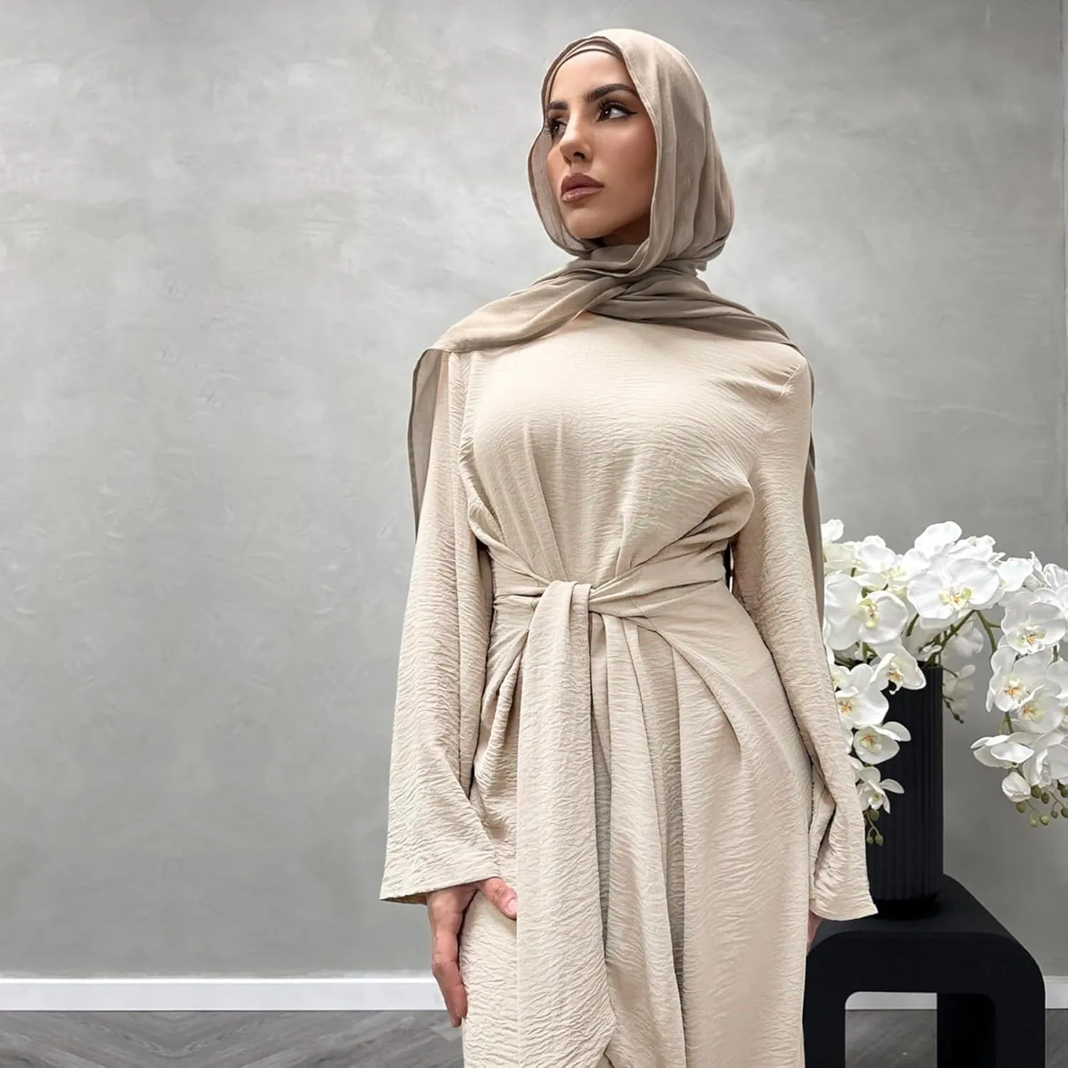 Jazvano Women Abaya Dress for Muslim Eid Prayer Maxi Kaftan Islamic Daily Dress Soft Muslim Women Clothes