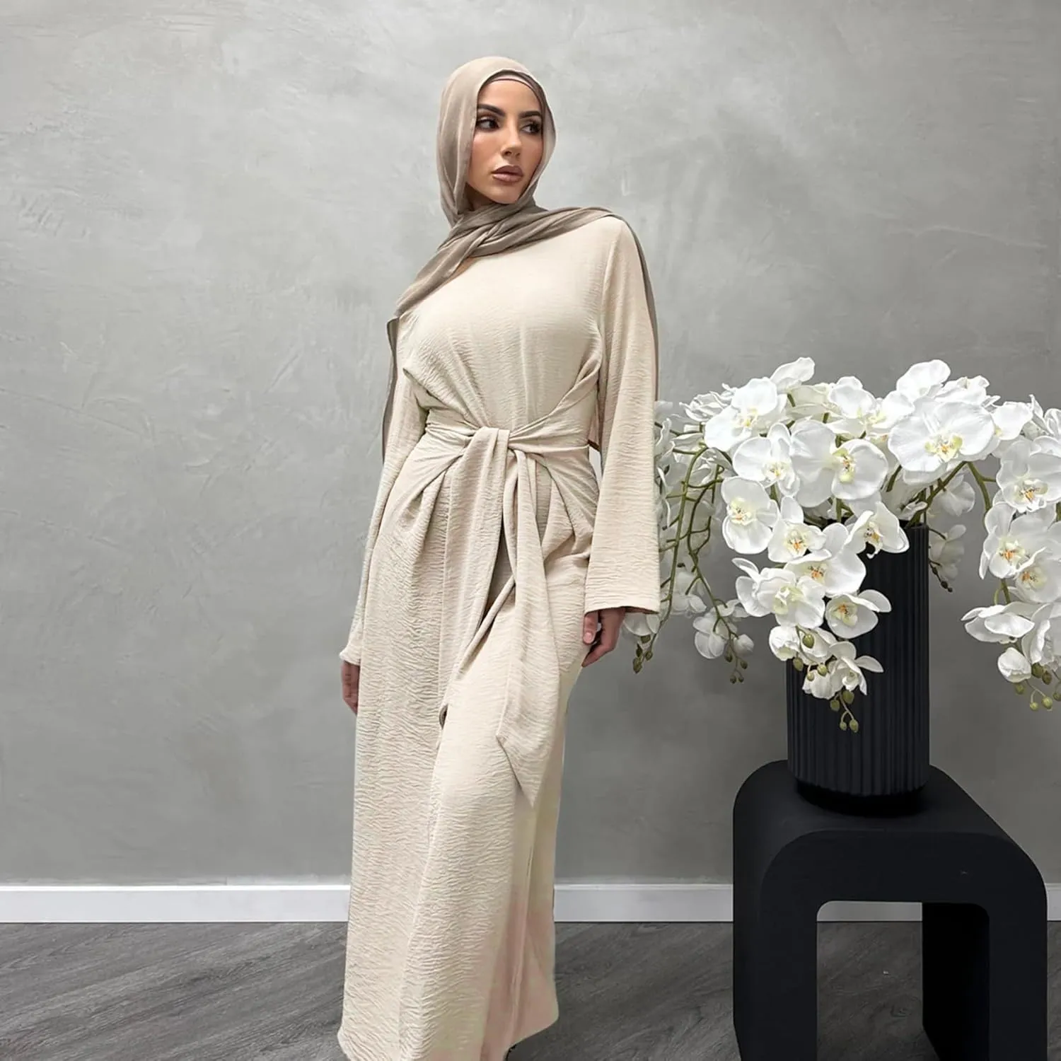 Jazvano Women Abaya Dress for Muslim Eid Prayer Maxi Kaftan Islamic Daily Dress Soft Muslim Women Clothes