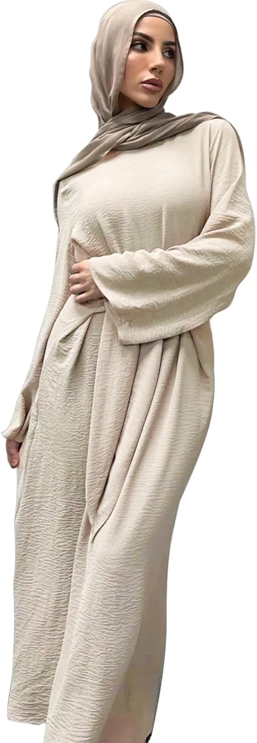 Jazvano Women Abaya Dress for Muslim Eid Prayer Maxi Kaftan Islamic Daily Dress Soft Muslim Women Clothes