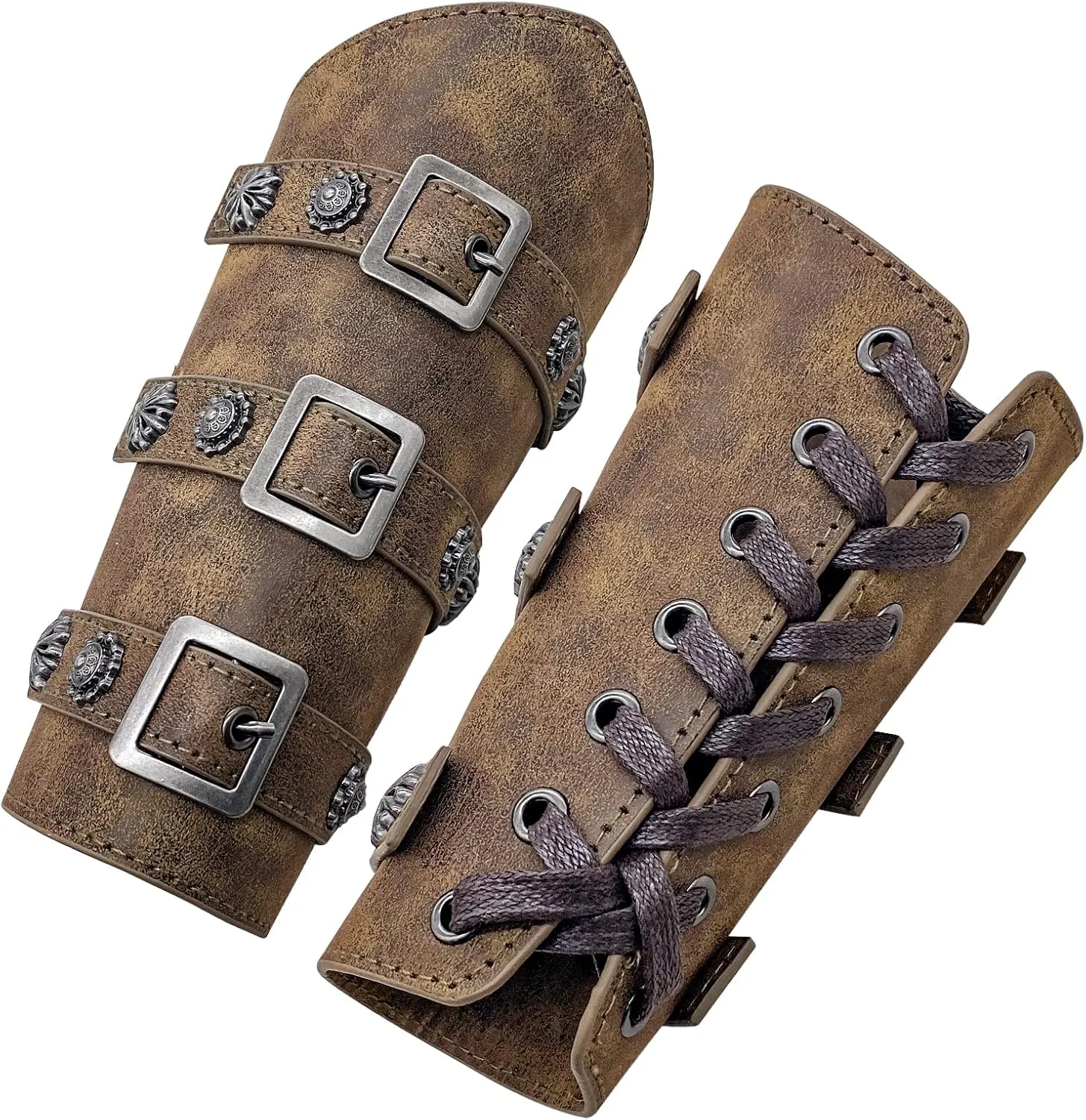 Jeilwiy Viking Bracers Medieval Leather Bracers Arm Armor Cuff Leather Gauntlet Wristband Punk Arm Guards for Men Women 2Pack