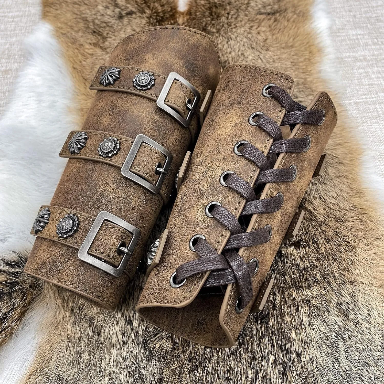 Jeilwiy Viking Bracers Medieval Leather Bracers Arm Armor Cuff Leather Gauntlet Wristband Punk Arm Guards for Men Women 2Pack