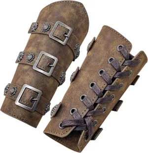 Jeilwiy Viking Bracers Medieval Leather Bracers Arm Armor Cuff Leather Gauntlet Wristband Punk Arm Guards for Men Women 2Pack