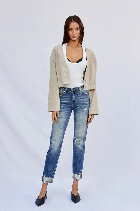 Kancan Raw Hem Boyfriend Jeans