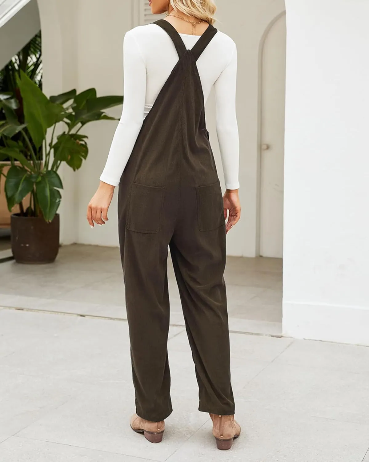 Ladyful Women's Bib Corduroy Overalls Pant Romper Jumpsuit Trouser with Adjustable Straps
