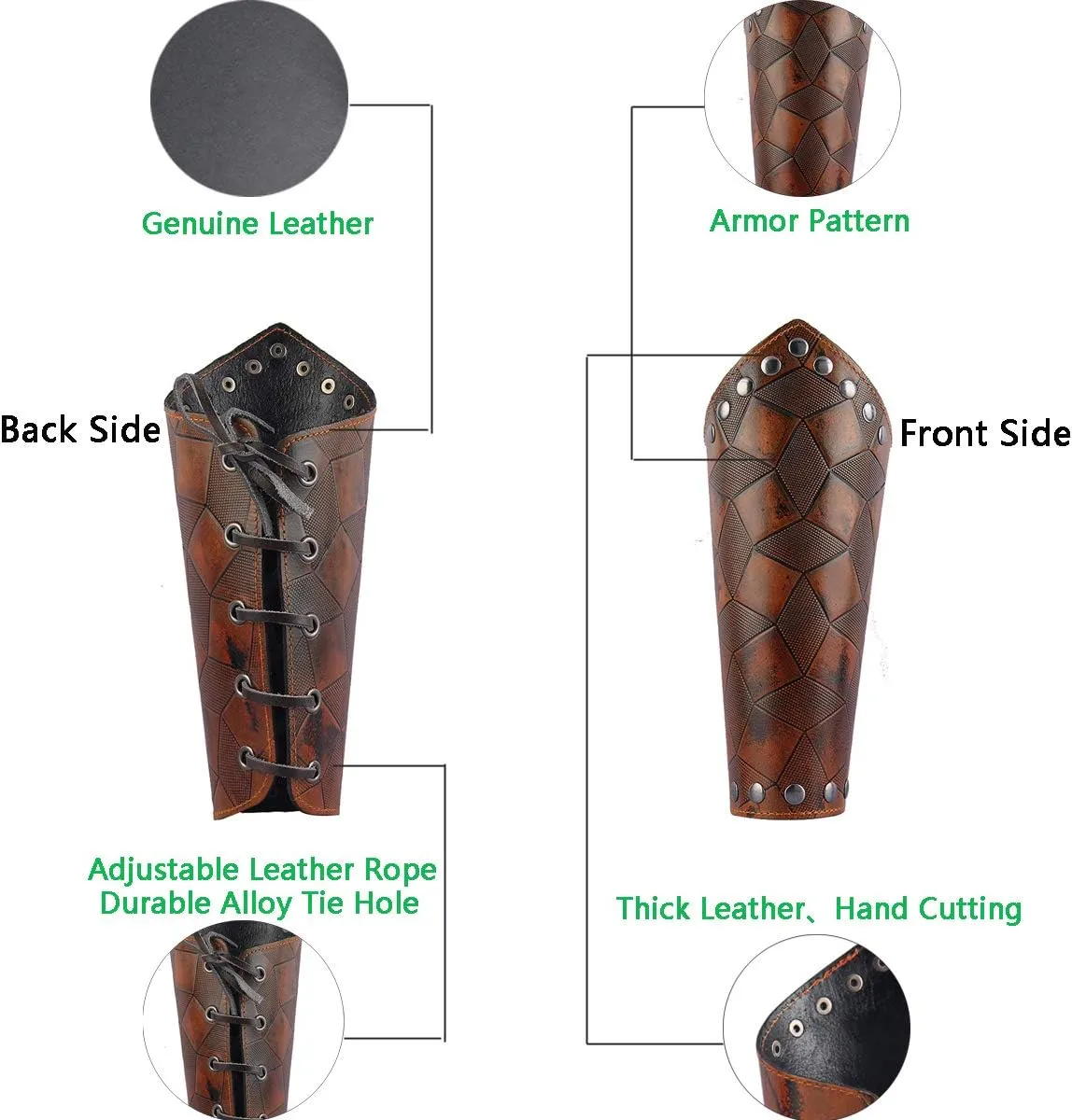 Leather Gauntlet Wristband Medieval Bracers Viking Wrist Guards Archery Guards Bracers Wide Arm Armor Cuff for Women Men 2PCS