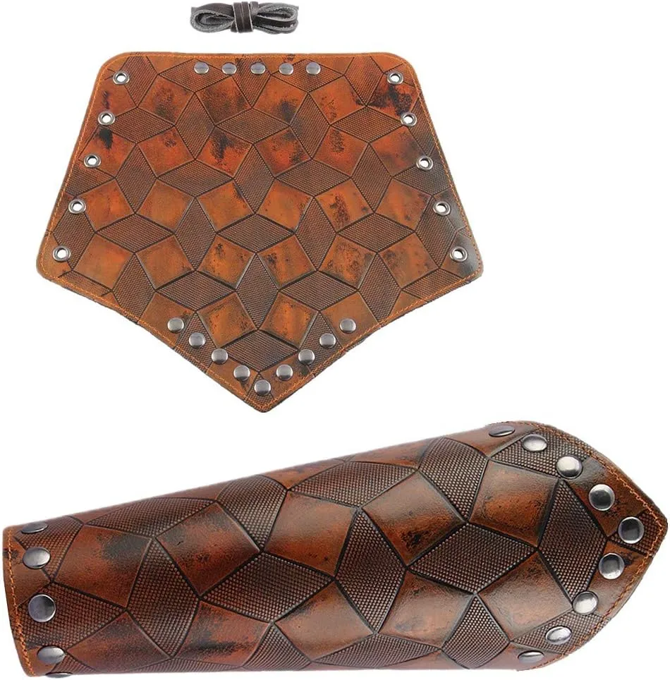 Leather Gauntlet Wristband Medieval Bracers Viking Wrist Guards Archery Guards Bracers Wide Arm Armor Cuff for Women Men 2PCS