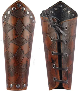 Leather Gauntlet Wristband Medieval Bracers Viking Wrist Guards Archery Guards Bracers Wide Arm Armor Cuff for Women Men 2PCS