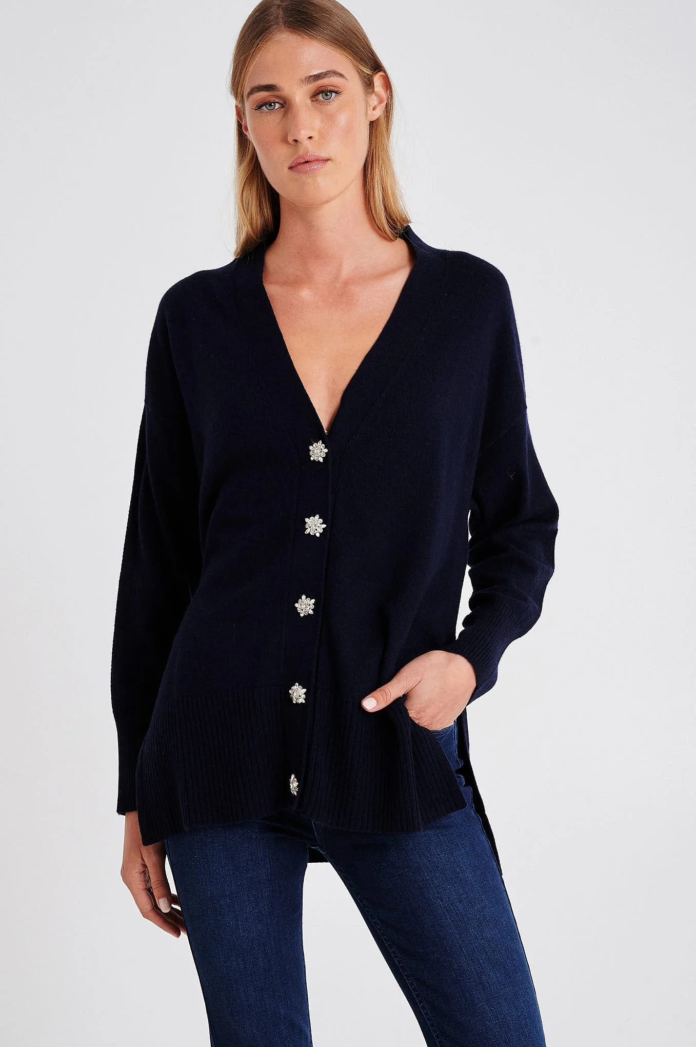 Long Cardigan with crystal buttons