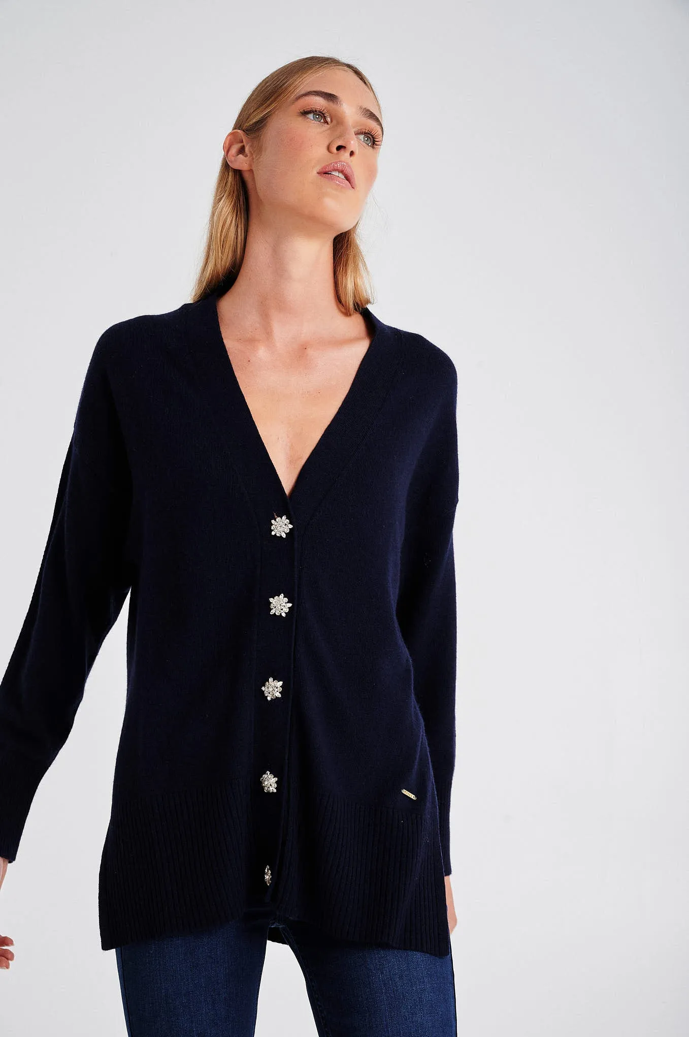 Long Cardigan with crystal buttons