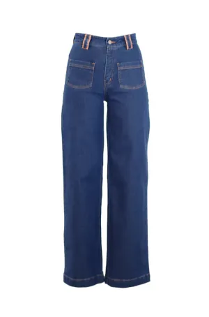 Lulu Zagame Embroidered Straight Leg Jean in Medium Wash