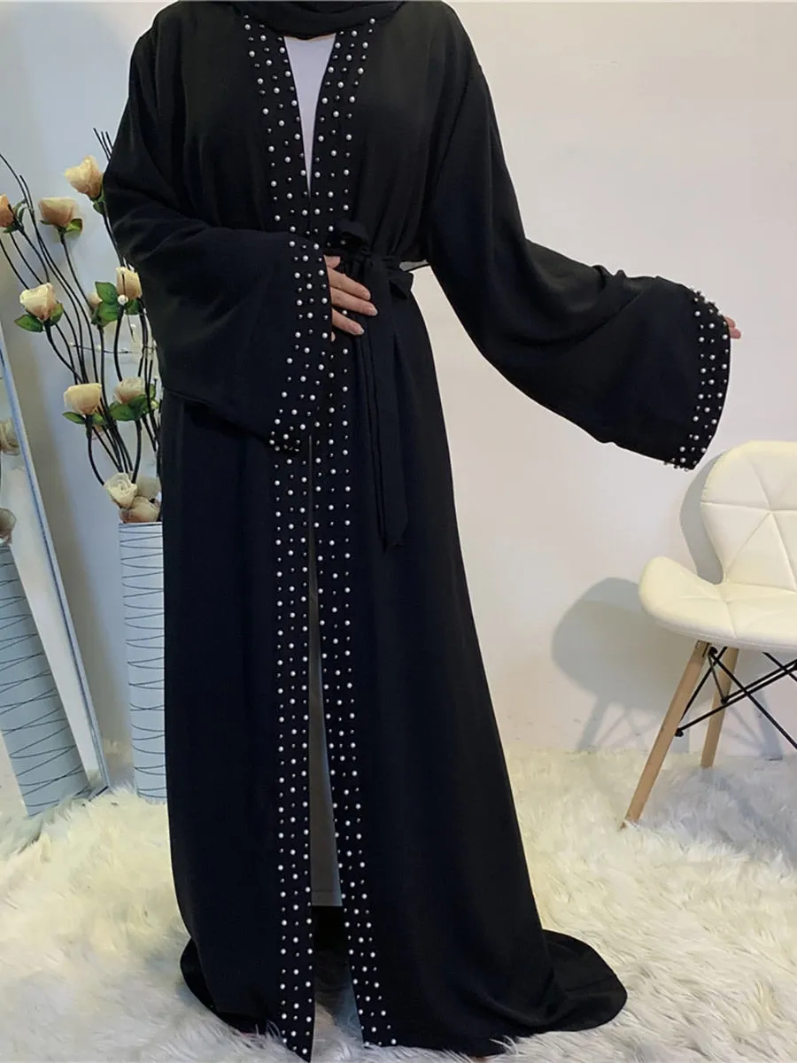Luxury Open Abaya With Pearls Wedding Abaya