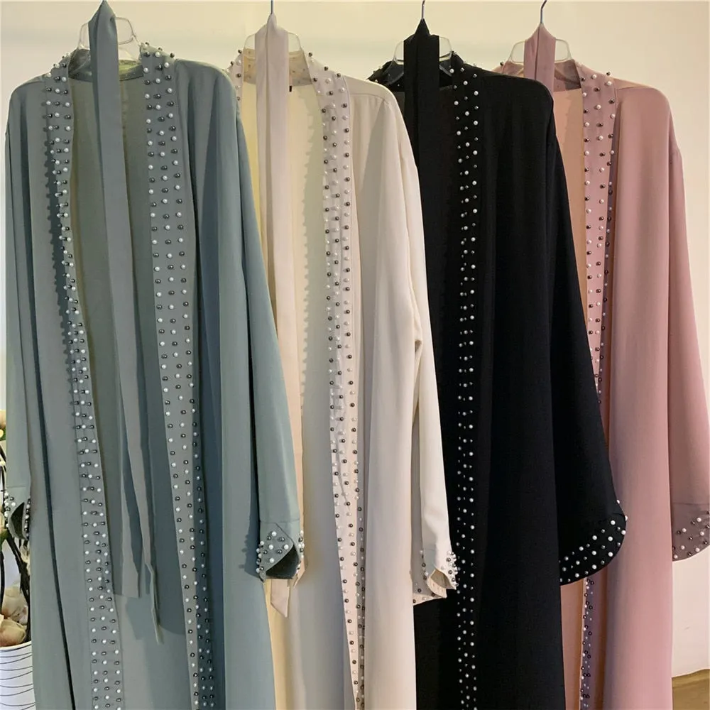 Luxury Open Abaya With Pearls Wedding Abaya