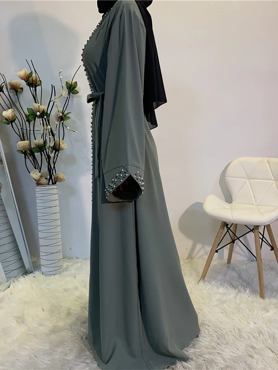 Luxury Open Abaya With Pearls Wedding Abaya