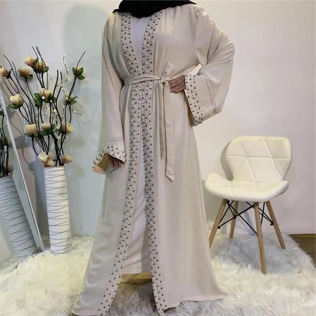 Luxury Open Abaya With Pearls Wedding Abaya