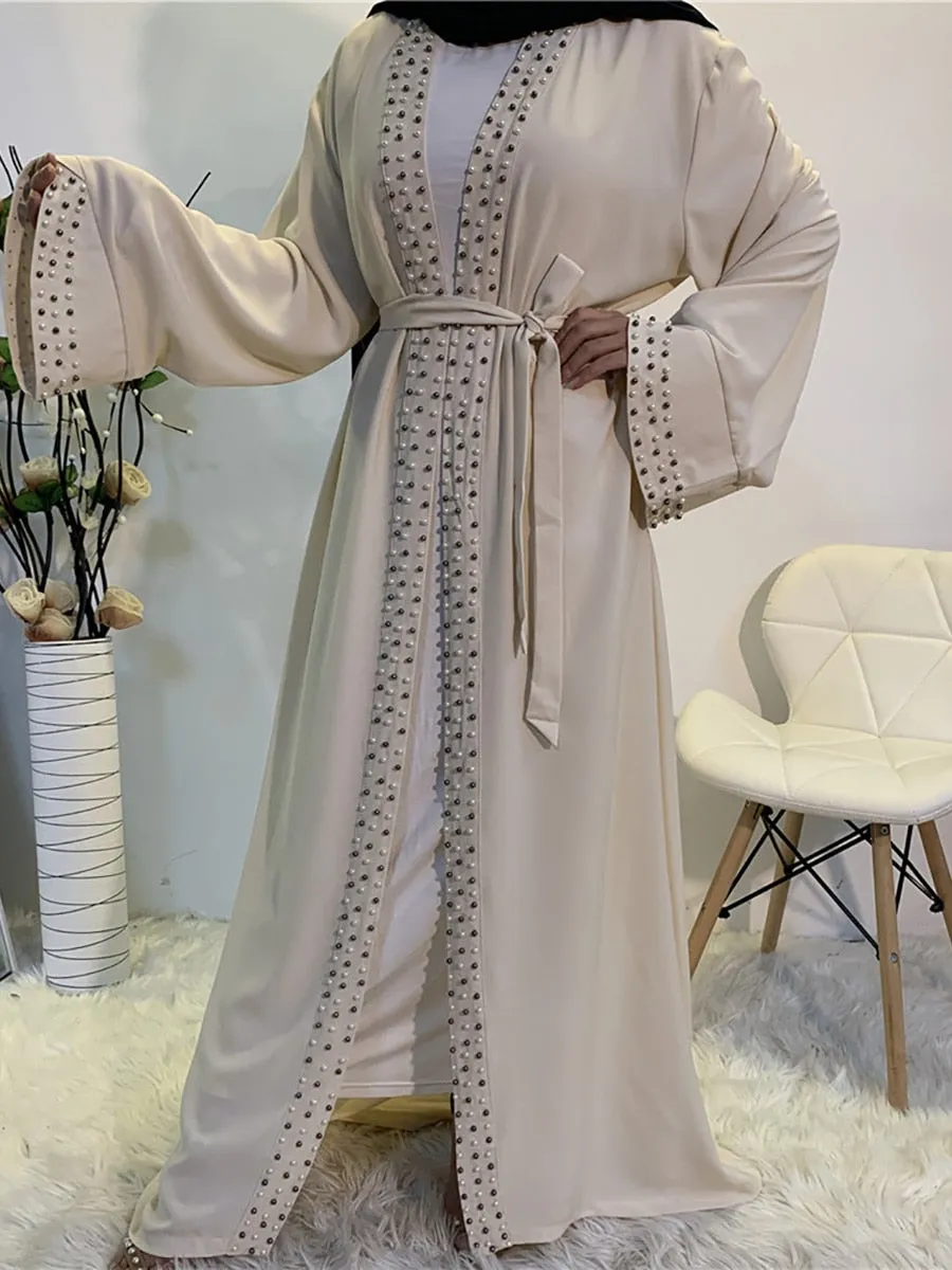 Luxury Open Abaya With Pearls Wedding Abaya