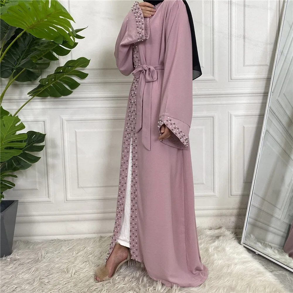 Luxury Open Abaya With Pearls Wedding Abaya
