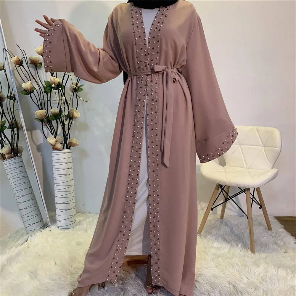 Luxury Open Abaya With Pearls Wedding Abaya