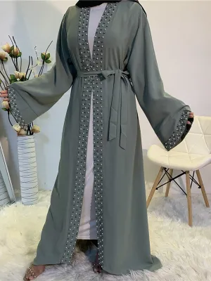 Luxury Open Abaya With Pearls Wedding Abaya