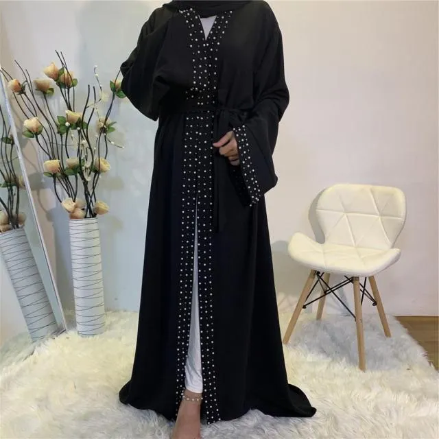 Luxury Open Abaya With Pearls Wedding Abaya
