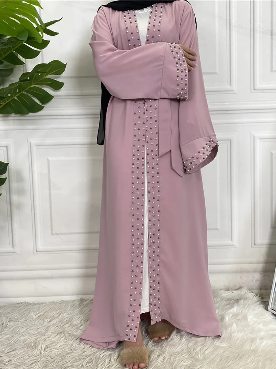 Luxury Open Abaya With Pearls Wedding Abaya