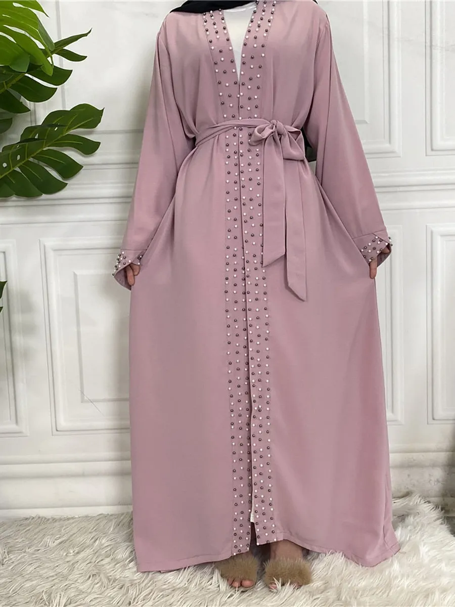 Luxury Open Abaya With Pearls Wedding Abaya