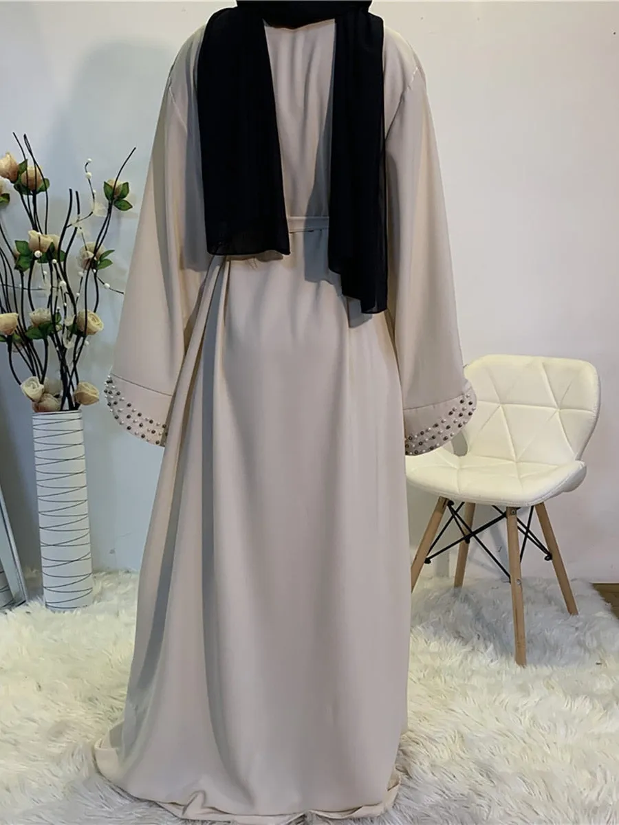 Luxury Open Abaya With Pearls Wedding Abaya