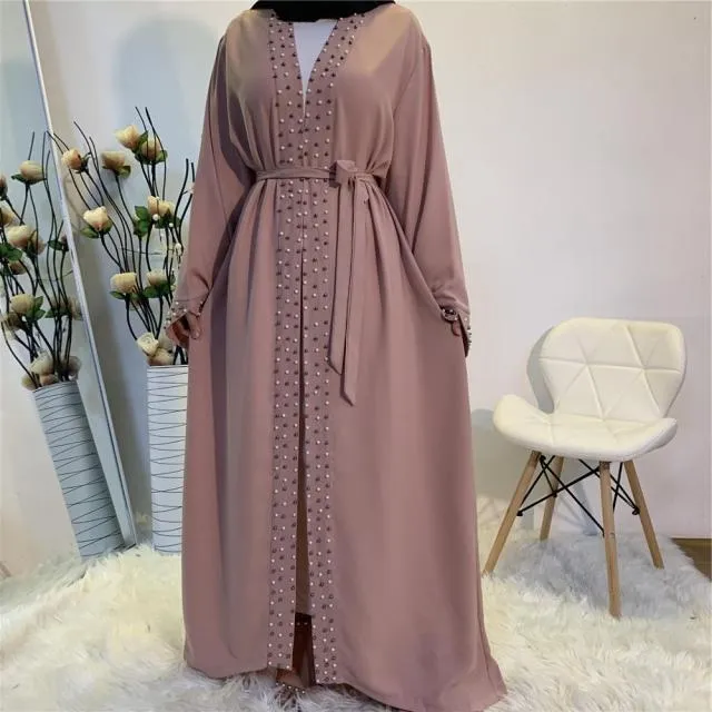 Luxury Open Abaya With Pearls Wedding Abaya