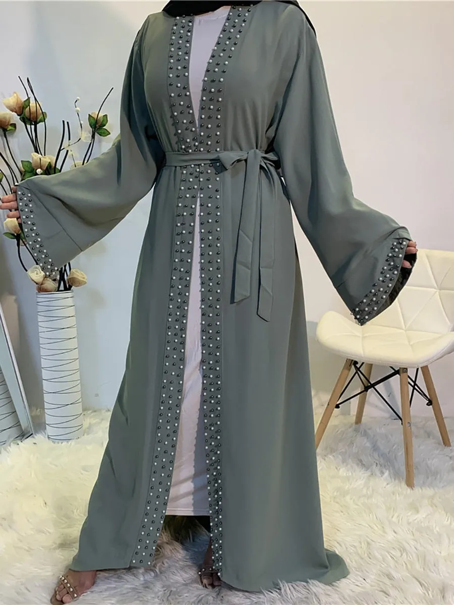 Luxury Open Abaya With Pearls Wedding Abaya