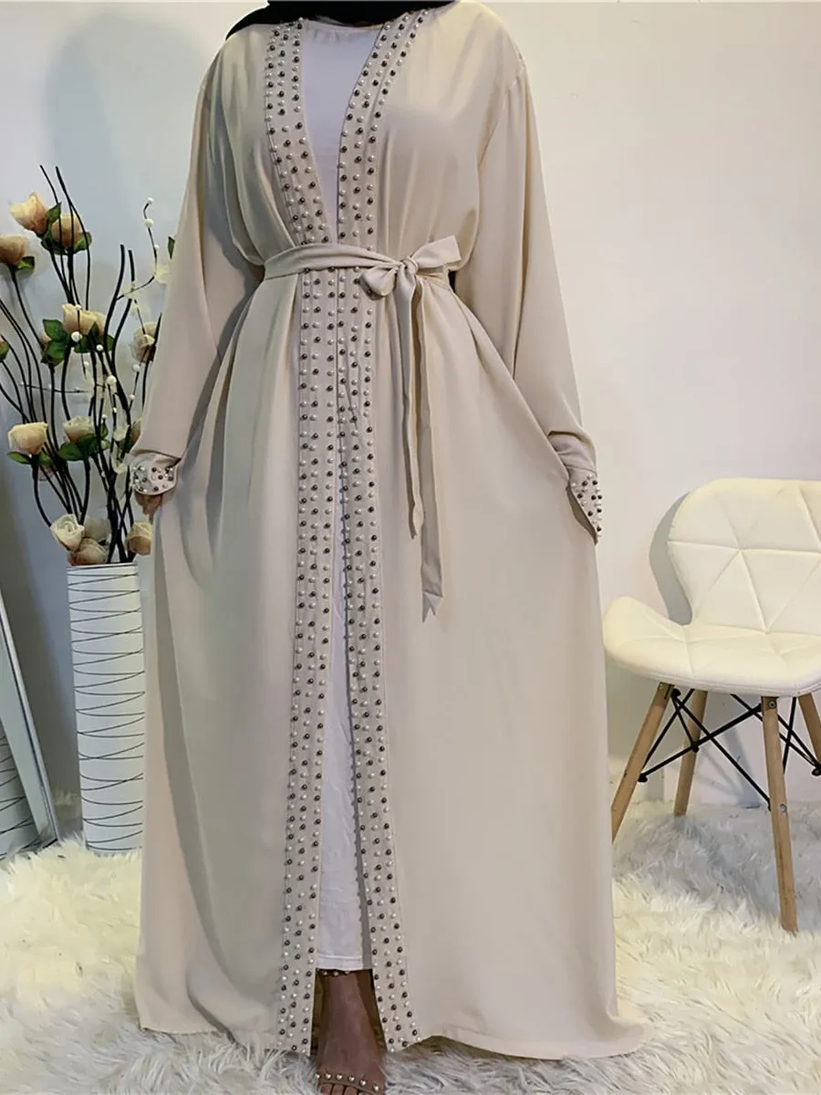 Luxury Open Abaya With Pearls Wedding Abaya