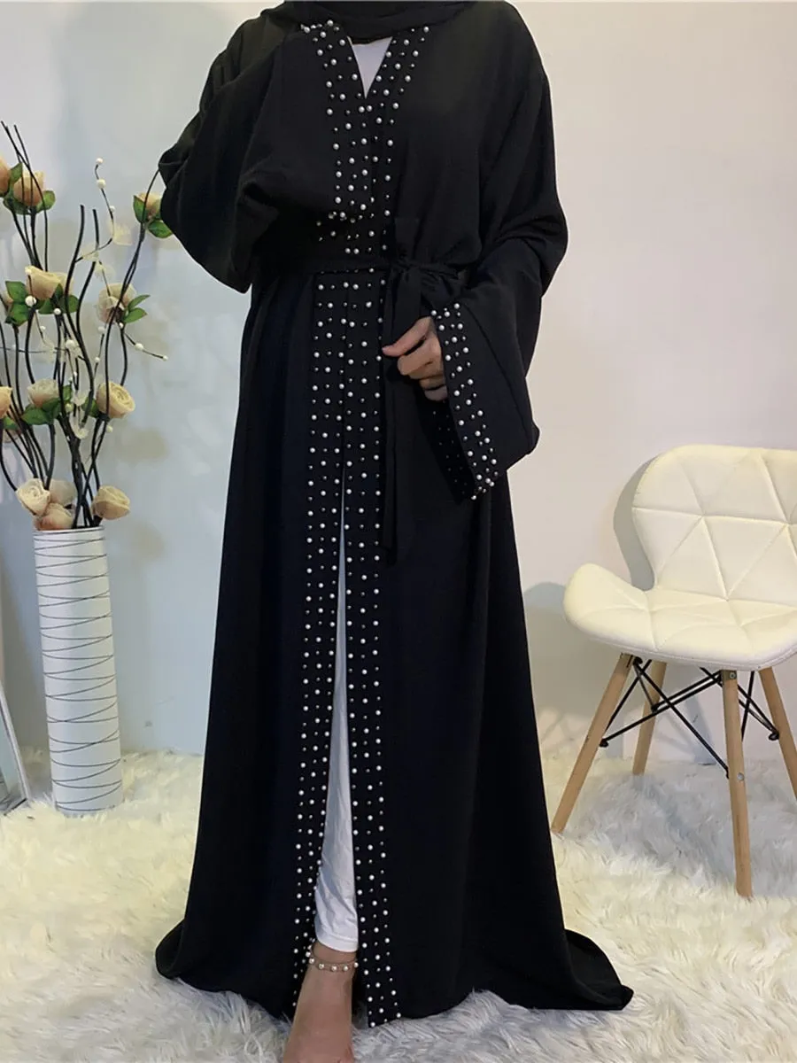 Luxury Open Abaya With Pearls Wedding Abaya