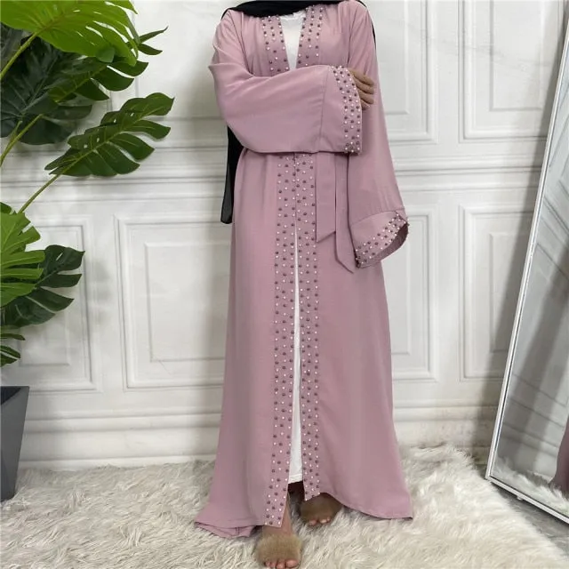 Luxury Open Abaya With Pearls Wedding Abaya