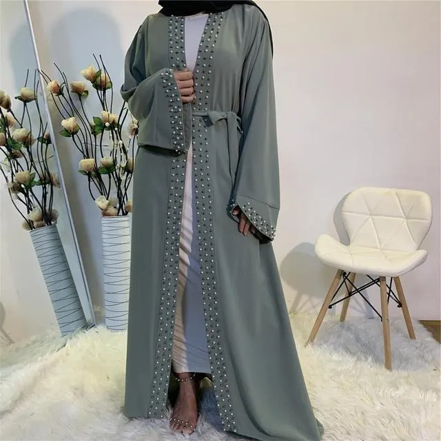 Luxury Open Abaya With Pearls Wedding Abaya