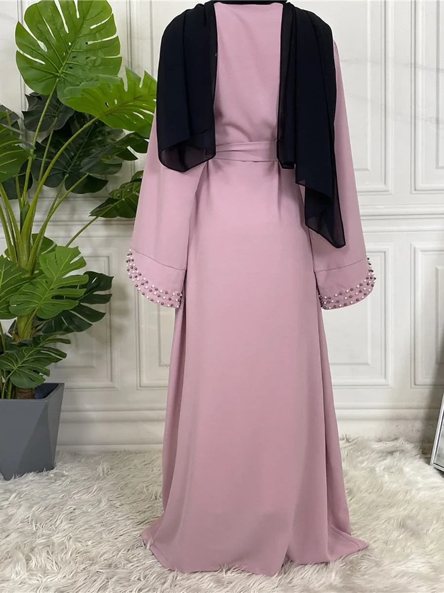 Luxury Open Abaya With Pearls Wedding Abaya