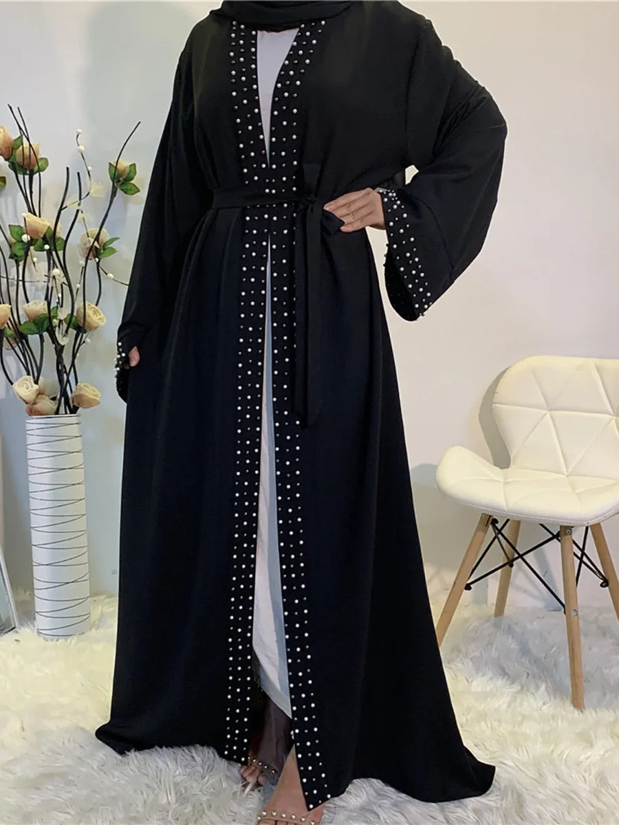 Luxury Open Abaya With Pearls Wedding Abaya