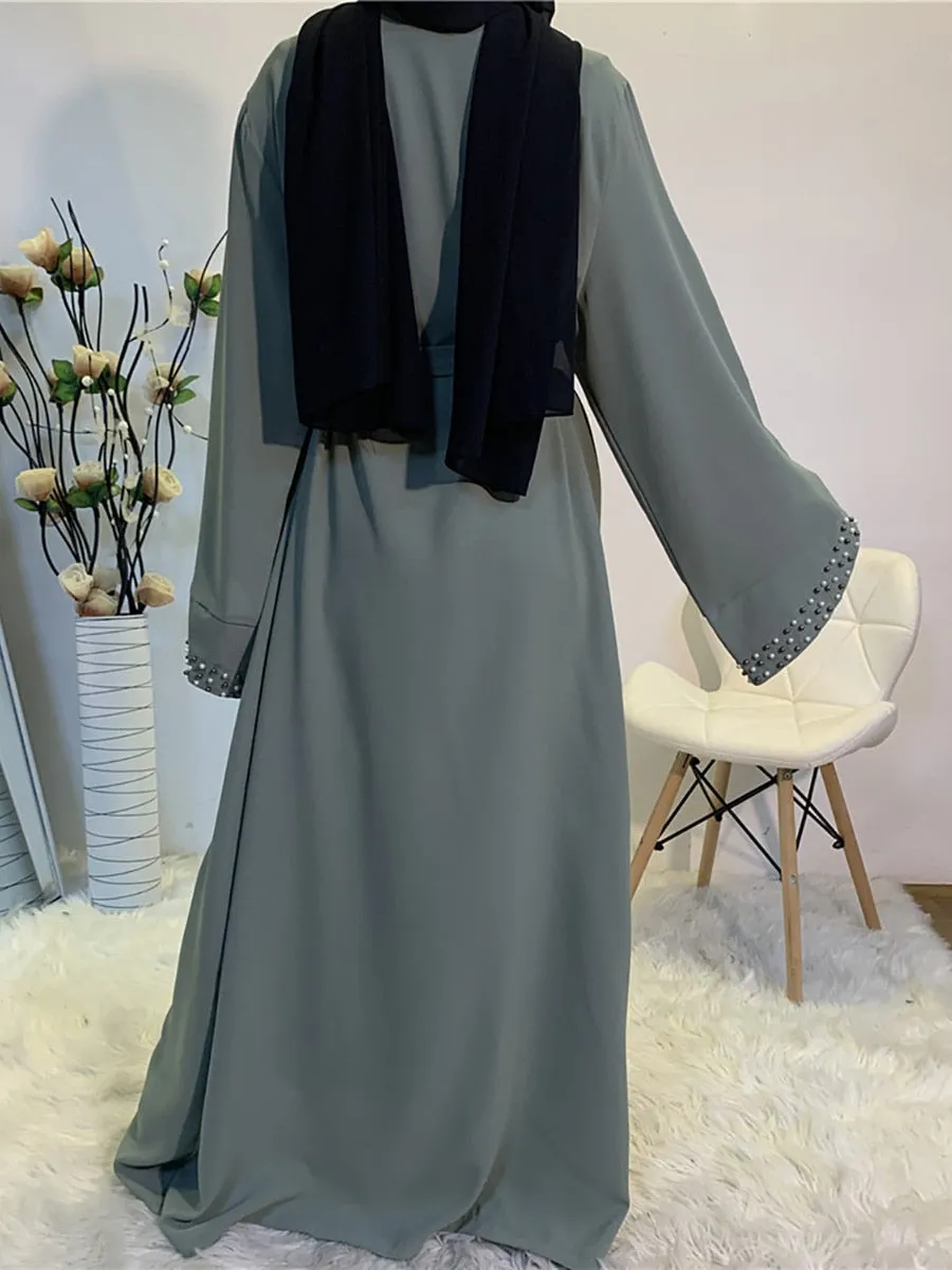 Luxury Open Abaya With Pearls Wedding Abaya
