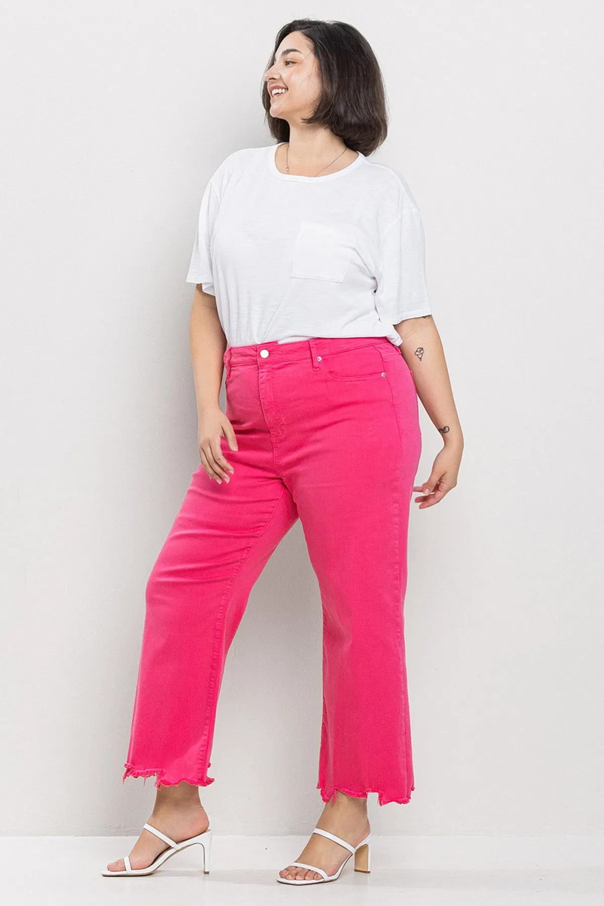 M. RISE PLUS STRAIGHT LEG JEANS WITH IN HOT PINK / SP-P10626HP-PL