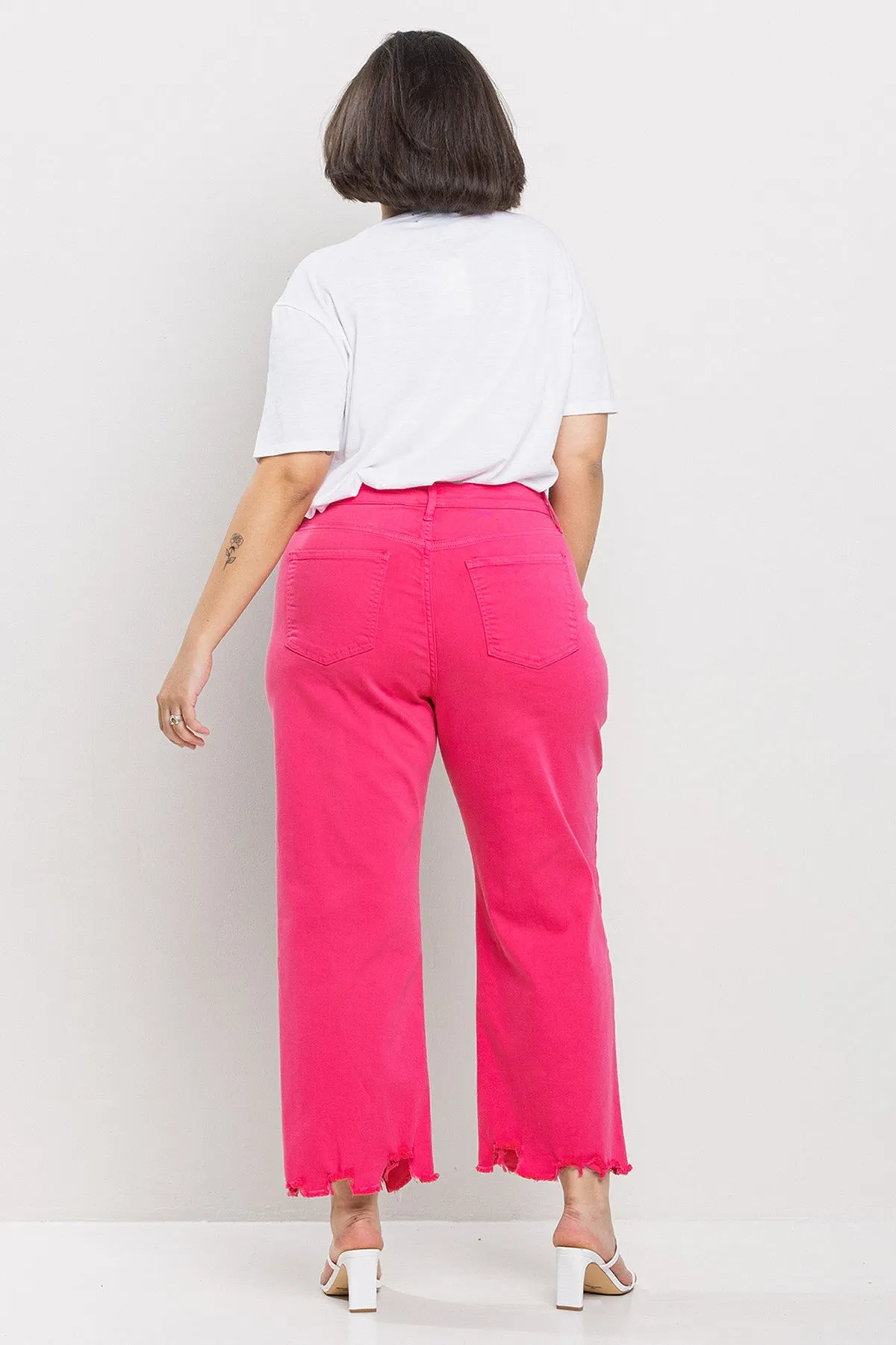 M. RISE PLUS STRAIGHT LEG JEANS WITH IN HOT PINK / SP-P10626HP-PL