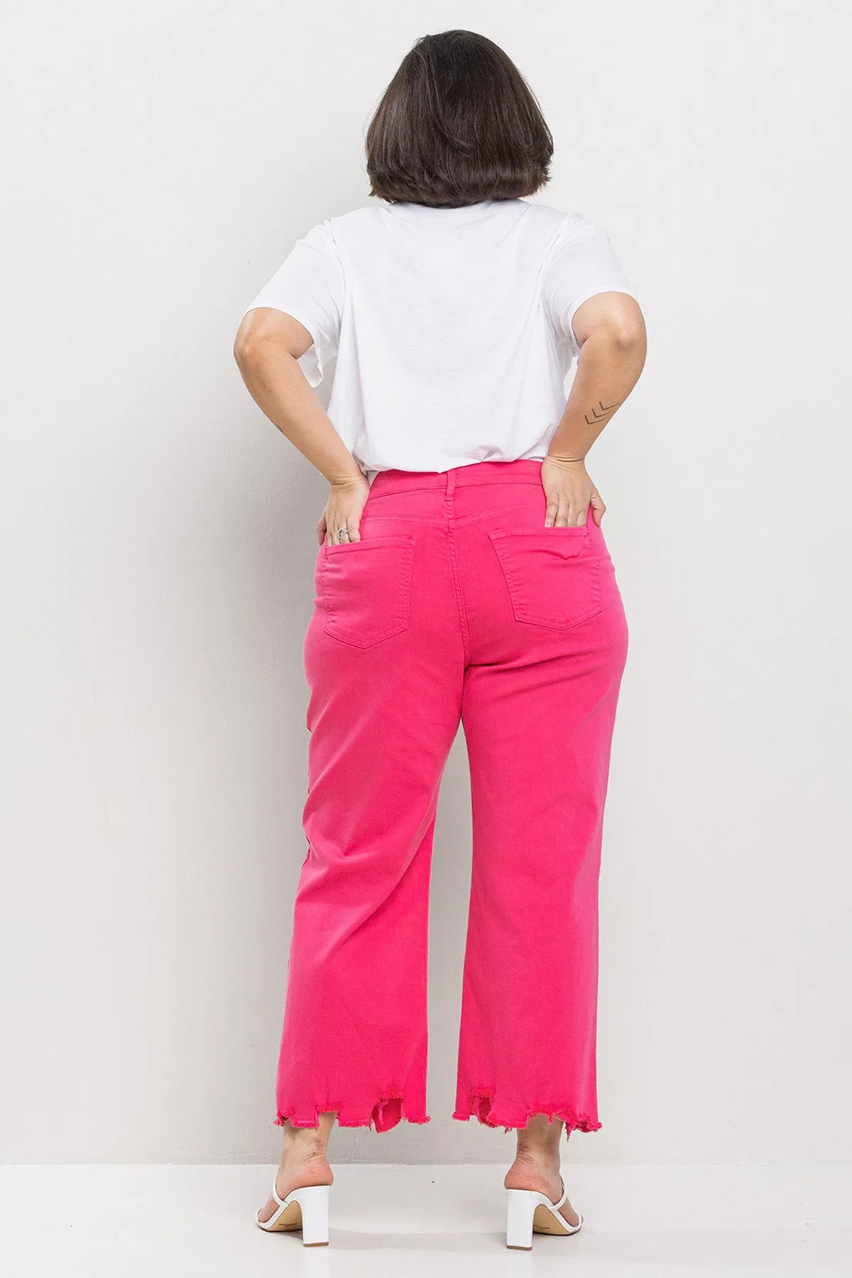 M. RISE PLUS STRAIGHT LEG JEANS WITH IN HOT PINK / SP-P10626HP-PL